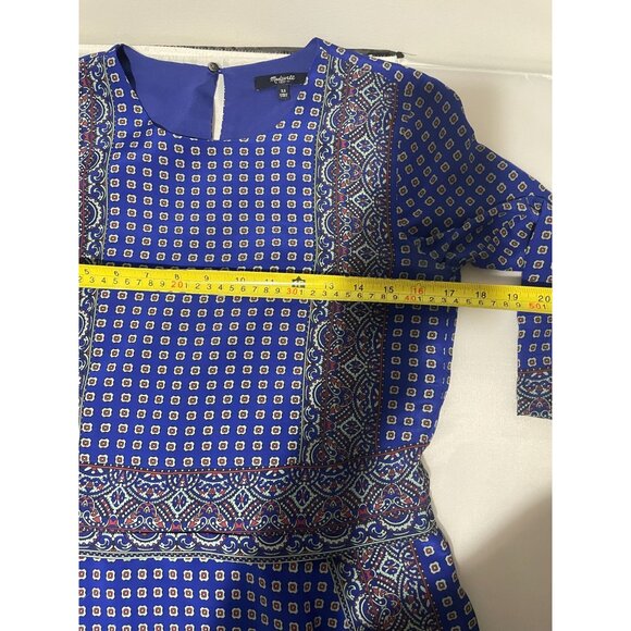 Vintage-Inspired Blue Silk Dress With Paisley &Geometric Print 3/4 Sleeves Sz XS - Picture 12 of 16